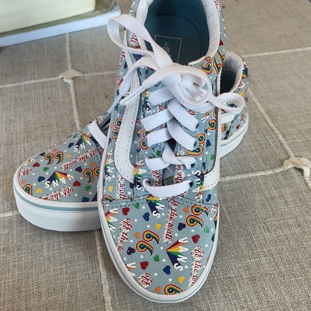 Girls glitter rainbow vans.